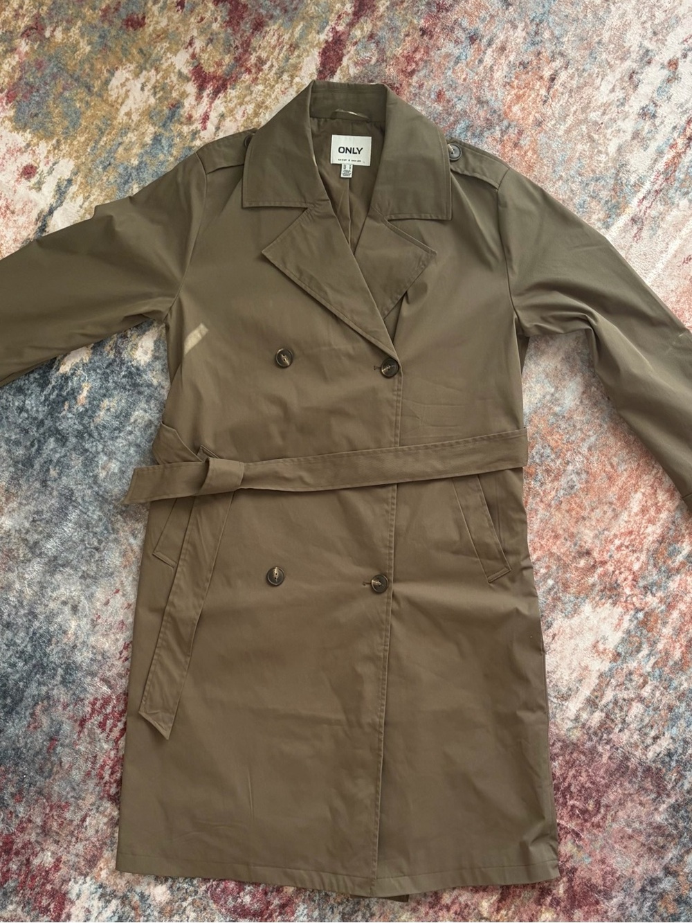 ONLY Olive Green Belted Trench Coat